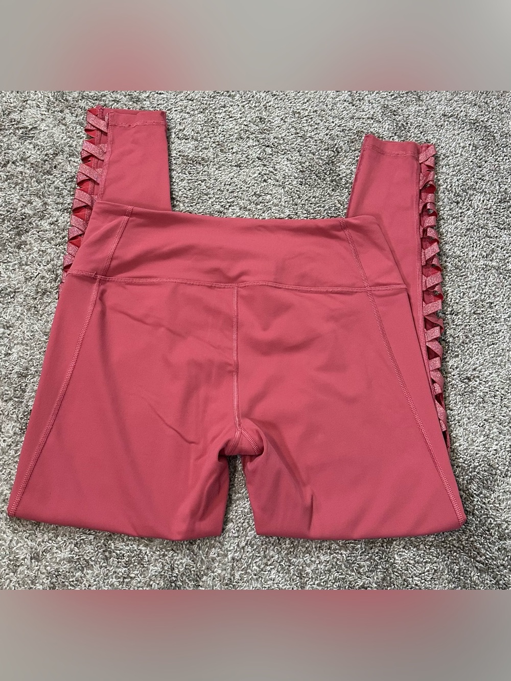 Victoria Secret the Knockout Coral Pink Criss Cross Leggings Size Large - Picture 5 of 13